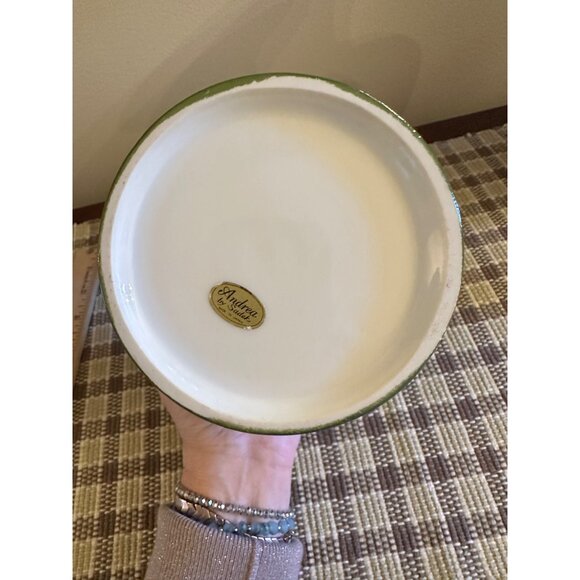 French Style Decor Andrea by Sadek Green Porcelain Planter w/ Gold Floral Trim - Picture 8 of 11